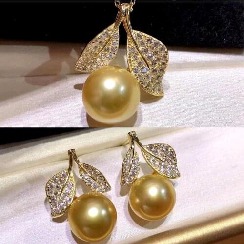 Leaf Shape Pendant Earrings Set Mountings Findings Settings Jewelry Set Parts Fittings Charm Accessories for Pearls Agate