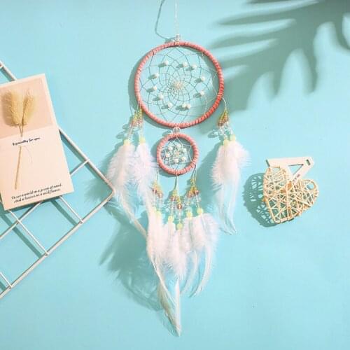Dream Catcher Handmade Dreamcatcher Net with 2 rings Feather Wall Hanging Decoration Home Car Mascot Gifts