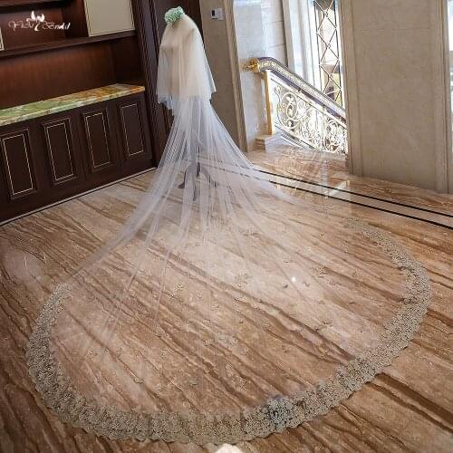 LZP297 Real Pictures Attractive Champagne Bridal Veil Gold Small Applique Wedding Veil Two Layer Cathedral Wedding Veil