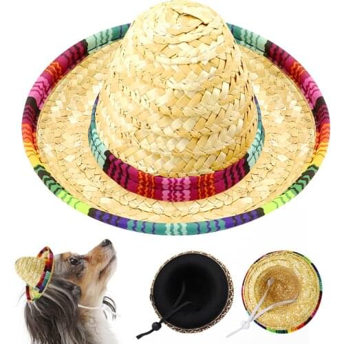 Cute Pet Hat Outdoor Dog Cat Straw Hat Mexican Style Dogs Beach Cap Sun Hat For Small Medium Dogs Cats Chihuahua Pet Accessories