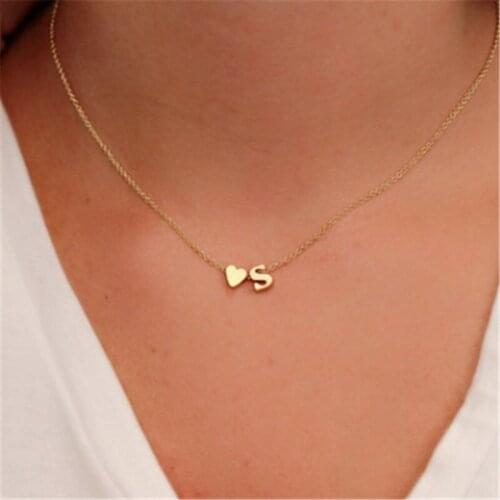 Fashion Tiny Dainty Heart Initial Necklace Letter Necklace Name Jewelry for women Collier girlfriend gift