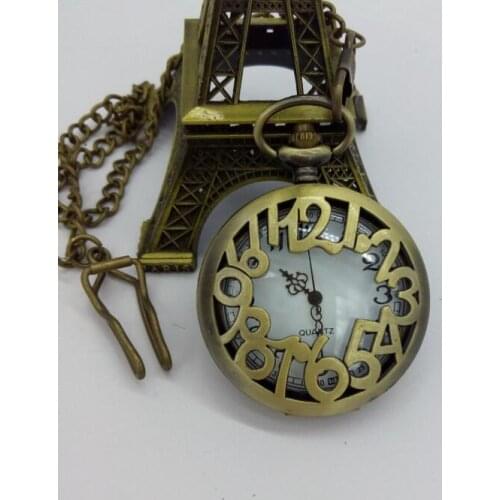 Fashion Vintage Bronze Hollow Digital Pocket Watch Steampunk Men and students gift FOB chain watches PB3693