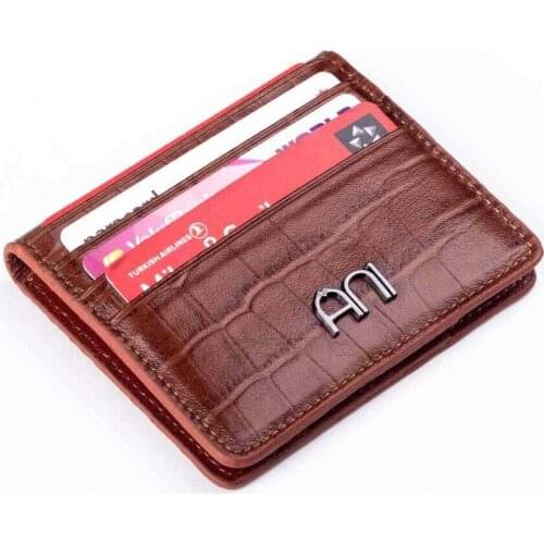 Croc Embossed Leather Mens Card Holder Wallet with Gripper Tan