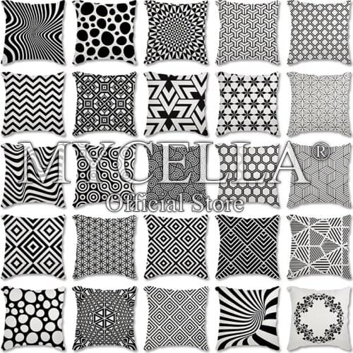 Black line Cushion Cover flax Geometric pillow cover decorative Pillow Home Throw Pillowcase Party Office Sofa Car coverspillow