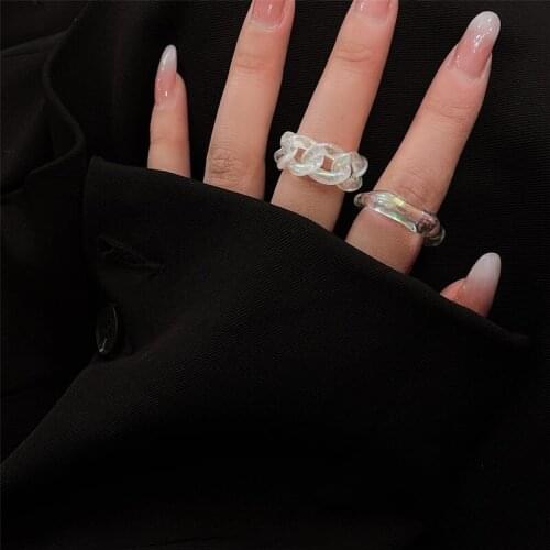 New 2Pcs Set Transparent Acrylic Geometric Irregular Round Rings Simple Chain Design Ring Personality For Women Girls Jewelry