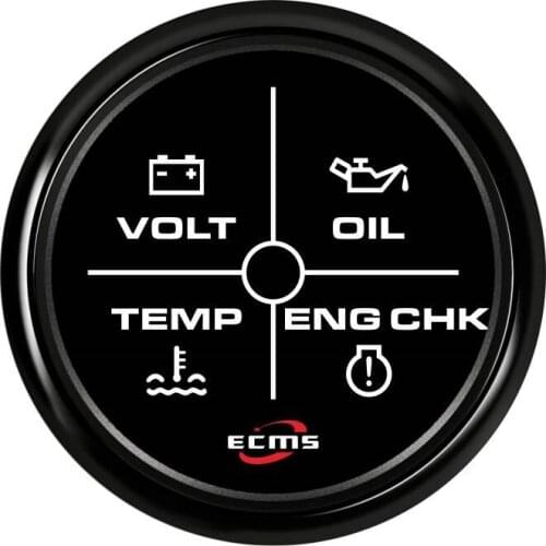 New Design Marine Boat 4 LED Alarm Gauge VOLT OIL TEMP ENG CHK 9-32V 52mm 2 Inch 316L Black Bezel Black Dial 802-00160