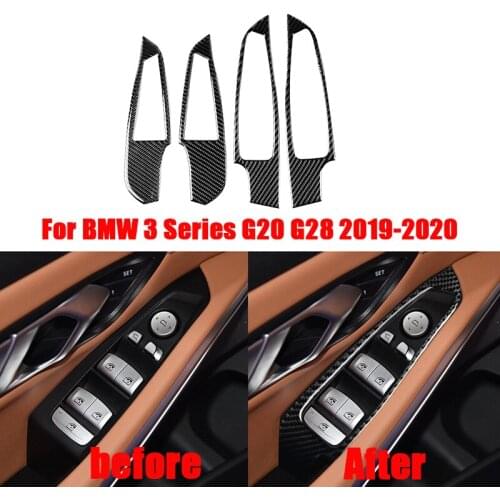 Carbon Fiber Door Control Panel Window Lift Button Frame Cover Sticker Car Accessories For BMW 3 Series G20 G28 2019-2020