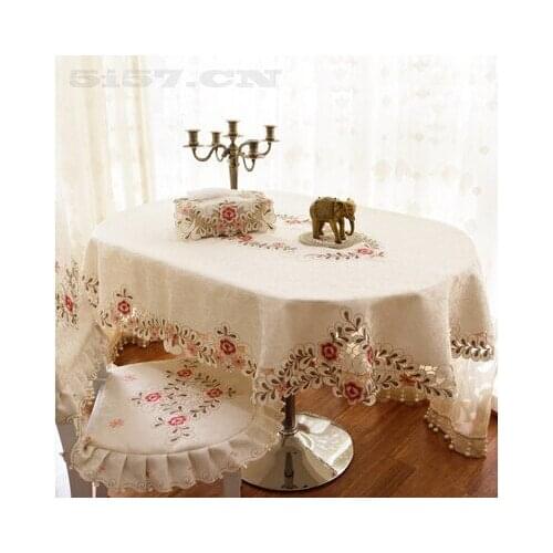 PASAYIONE Floral Embroidery Oval Table Cloth Vintage Dining Table Cover Knitting Hollow Out Table Runner Banquet Wedding Decor