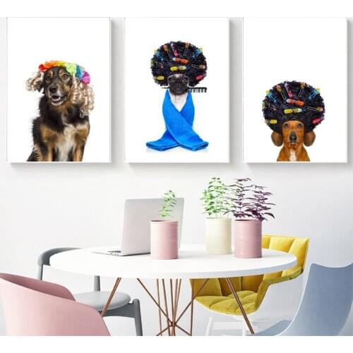 Pug Dog With Hair Rulers Posters and Prints Funny Dachshund or Sausage Dog Border Collie Art Canvas Painting Hairdresser Gift