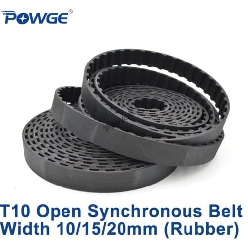 POWGE Metric Trapezoid T10 Open Synchronous Belt width 10/15/20mm pitch 10mm Rubber Neoprene fiberglass T10 Timing belt pulley