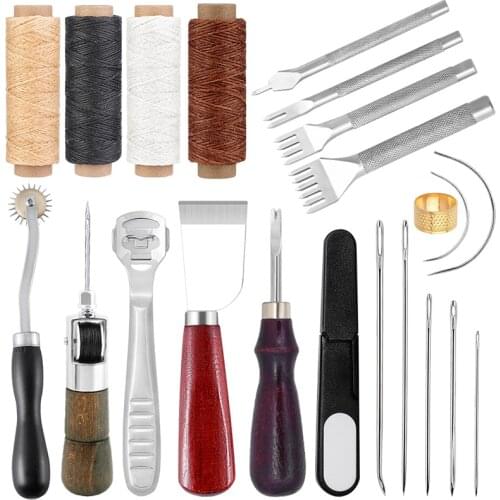 KAOBUY Professional Leather Craft Tools Kit Hand Sewing Stitching Punch Carving Work Saddle Groover Set Accessories DIY Tool