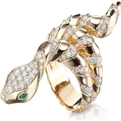 Simple Metal Snake Around Crystal Ring For Women Men Party Animal Fashion Hand Jewelry Accessories Size 6-13