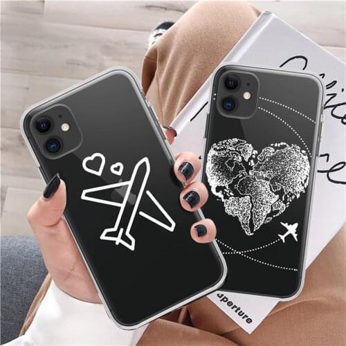 Transparent Airplane Map Phone Case For iPhone 11 12 Pro X XR XS Max SE 2020 7 8 Plus 5s 6s Shockproof Soft Silicone Back Cover