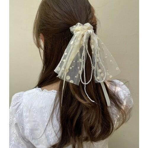 Bowknot Pearl Hair Rope Simple Temperament Net Red Ins Hair Ring New Headdress Bundle Hair Accessories All-match Out Hair Ties