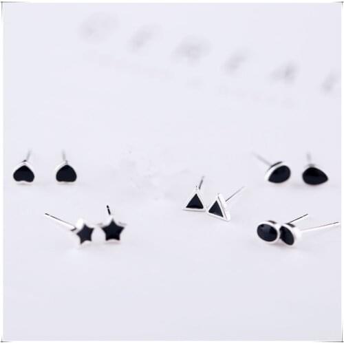 Unisex 100% Pure 925 Sterling Silver Geometric Triangle Star Stud Earrings for Women Men Girls Boys Earings Fashion Jewelry