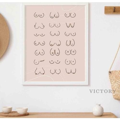 Nordic Feminism Posters All Boobs Line Drawing Wall Art Canvas Painting Girl Power Prints Funny Bedroom Pictures Home Decor