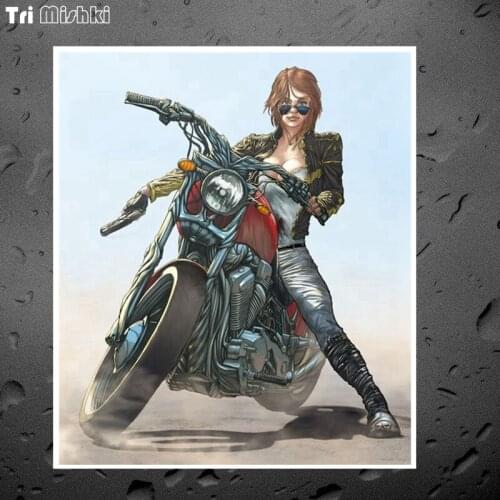Tri Mishki WCS742# 13x15cm Cool girl biker motorcycle gun colorful car sticker funny auto automobile car stickers