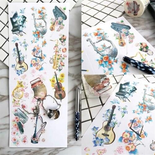 Vintage Plant Music Instruments Washi Tape for Card Making Bullet Journal DIY Scrapbooking Decorative Sticker