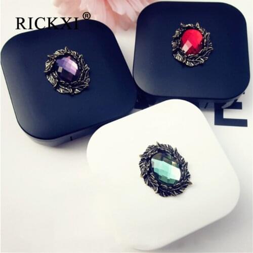 Vintage Gemstone Contact Lens Case Box For Eyes Min Mirror Travel Kit DIY Alloy Cute Olive Leaf Contact Lenses Container Holder