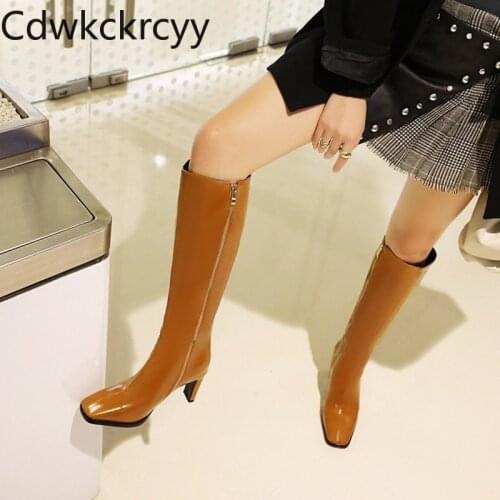 Winter The New fashion Square head Takato Knight boots black white yellow green Red wine zipper High heels Women boots 34-48
