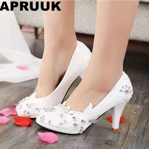 Plus size 40 41 42 fashion white lace wedding shoes woman ladies female womans spring new 2018 bridal brides wedding pumps shoe