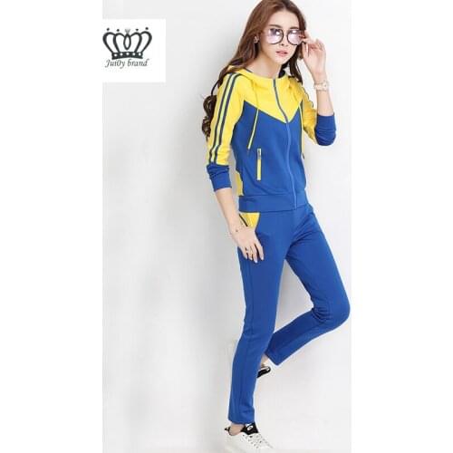 2020 Spring Fall / Female Sporting Suits Ladies Slim 2 Pieces Sets Cotton Women Hooded zipper Tops and Long Pants Female Tracks