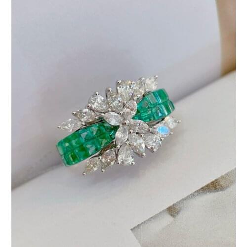 LR716 Emerald Ring 1.0ct Pure 18K Gold Jewelry Colombia Vivid Green Emerald Gemstone Diamond Female Rings for women Fine Ring