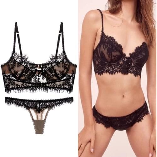 Woman Underwear Lingerie Set Ultra-thin Cup Bra Mesh Lace Underwear Transparent Unlined Bra & Brief Sets for Ladies Brassiere