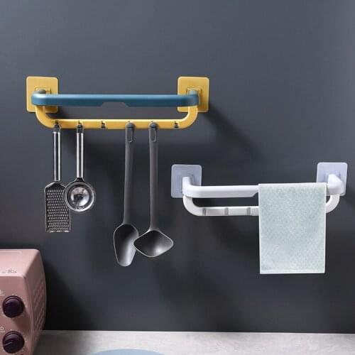 1Pcs Wall-Mounted Non-Perforated Towel Storage Rack Bathroom Kitchen Dish Towels Rack Nordic Creative Folding Towel Rack Hooks