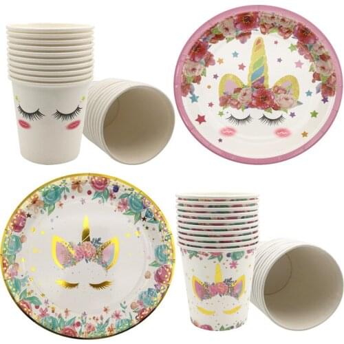 10Pcs Unicorn Decoration Birthday Party Paper Cups Plate Disposable Tableware Baby Shower Kids Happy Birthday Party Supplies