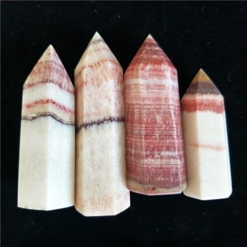 2PCS natural stones and crystal points pork stone point red line stone POINT wand tower