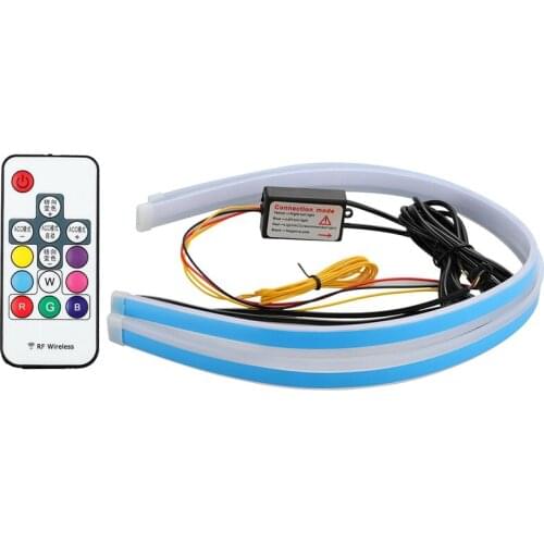 2X RGB 60CM Remote Control LED DRL Daytime Running Light Turn Signal Guide Strip Lights Car Headlight Auto Accessories
