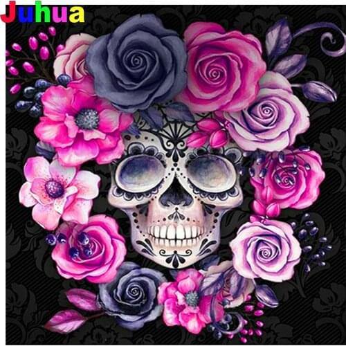 Skull and Rose Diamond Embroidery gothic Picture of Diamonds Full Square round Set for Embroidery Stitch for Room Decor