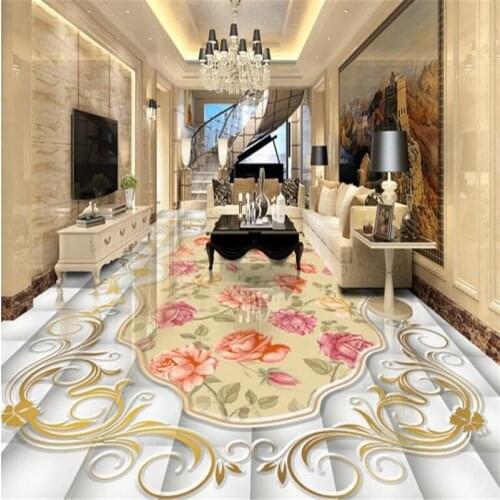 Beibehang Customized Wallpaper European Style Retro Rose 3D Tile Flooring Living Room Bathroom Painting