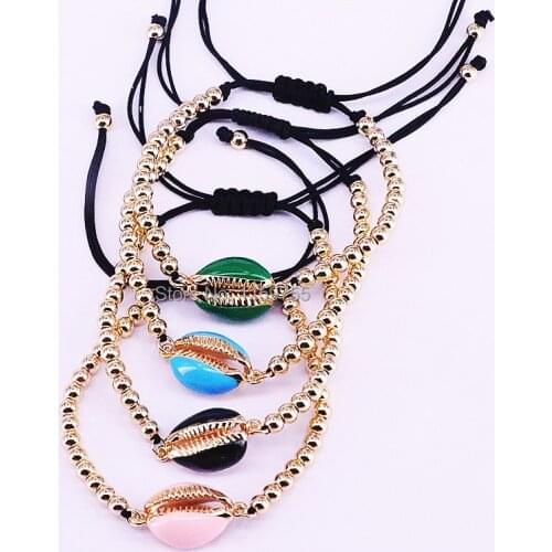 12Pcs Mixed Colors Enamel Conch Charm bracelet Braiding Macrame Bracelets Women Jewelry