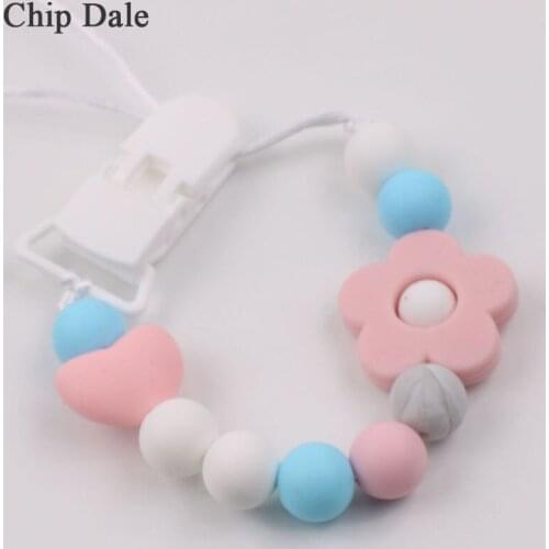 Chip Dale Baby Girl Boy Pacifier Chain Flower and Heart Silicone Beads Handmade Food Grade Baby Pacifier Anti-lost Chains
