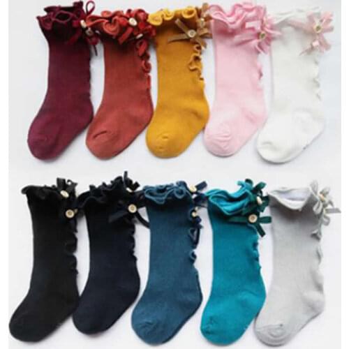Baby girl bow wood ear style baby leg warmers knee high toddler leg warm cotton long tube baby girls lace girl leg warms infant