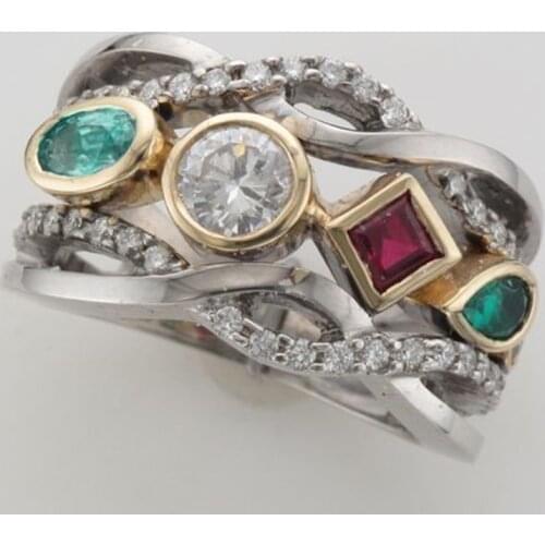 Huitan Luxury Womens Rings with Green/Red/White CZ Stone Trendy Rings Daily Wear Party Hot Sale Accessories Statement Jewelry