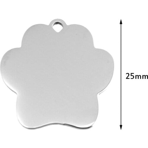 Pet name tags Stainless Steel Dog paw cat paw charm mirror polished pendant 50pcs