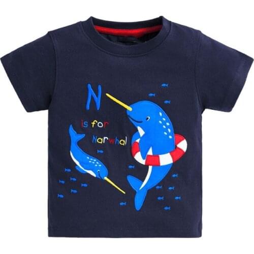 Jumping meters children dolphin clothes hot selling cartoon summer t shirts baby boys cotton short sleeves clothing 18/24M-6T