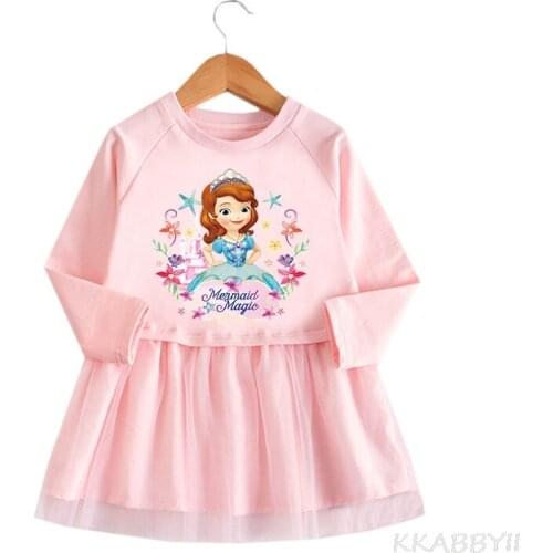Korean Version Of Spring And Autumn New Girls Dress Cartoon Long Sleeve Gauze Skirt Sofia Little Princess Skirt