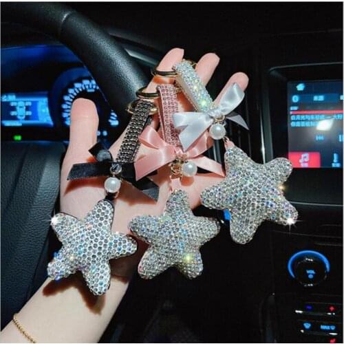 Korean Fashion Bowknot Diamond Five-star Pendant Creative Bag Car Keychain Pendant Gift Wholesale Ornament