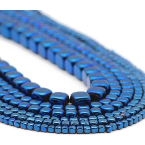 Square Cube Blue Hematite Natural Stone Spacer Charm Loose Beads For Jewelry Making DIY Handmade Bracelets Accessories 2/3/4/6MM