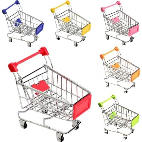 Mini Children Handcart Simulation Home Storage Decor Small Supermarket Shopping Cart Storage Cart Play Toy Strollers Kids Gift