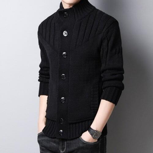 2021 Spring Autumn New Fashion Warm Men Casual Slim Fit Male Sweaters Cardigan High Collar Knitwear Sweater Button Top Coat E136