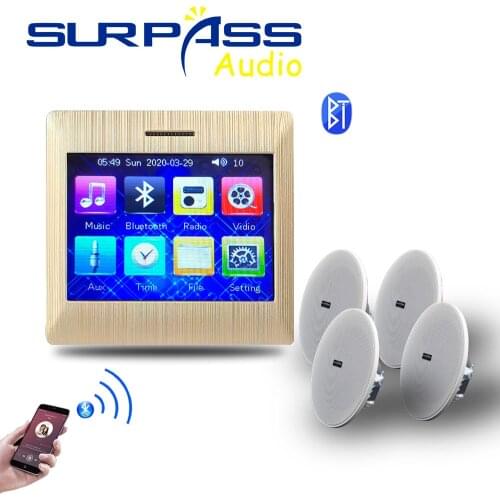 Mini Bluetooth Wall Amplifier 4CH Digital Audio Home Theater Background Music System Bathroom Frameless Stereo Ceiling Speaker
