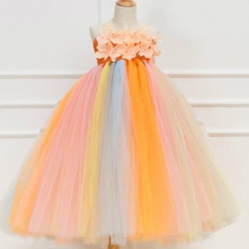New Flower Kids Girls Wedding Party Dress Long Girl Gown Wedding Photography Princess Kids Girls Tutu Dresses Baby Girls Clothes