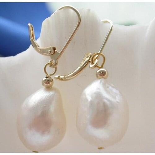 New Favorite Pearl Jewelry 16mm White Baroque Freshwater Pearl 14k/20 GP Dangle Earrings Wedding Birthday Classic Lady Gift