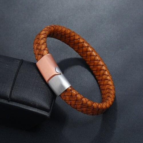 European and American Simple and Versatile Mens Genuine Leather Bracelet Retro Braided Magnetic Buckle Male Bangle Jewelry