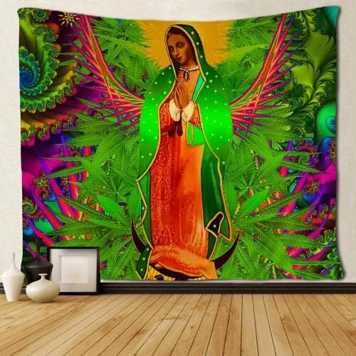 Psychedelic Tapestry Guadalupe Angels Cosmos and Goddesses Tapestries Wall Hanging Hippie Art Home Decoration